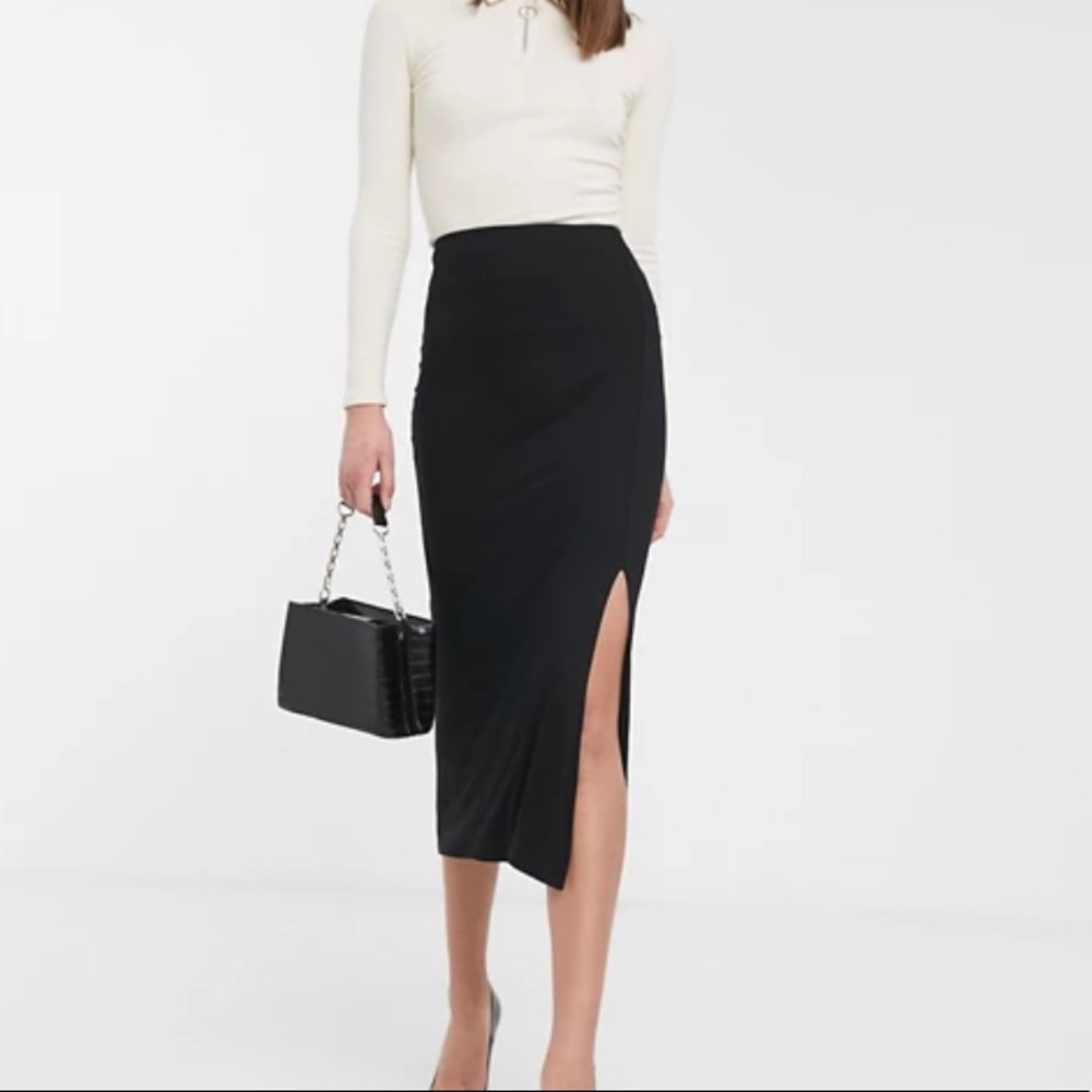 Black Midi Skirt with Slit